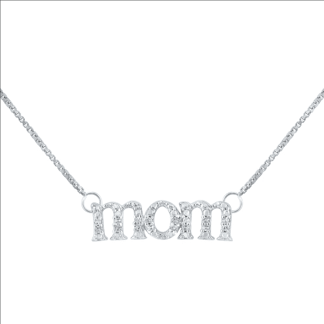 Sterling Silver Womens Round Diamond Mom Necklace 1/20 Cttw Sterling Silver Womens Round Diamond Mom Necklace 1/20 Cttw
